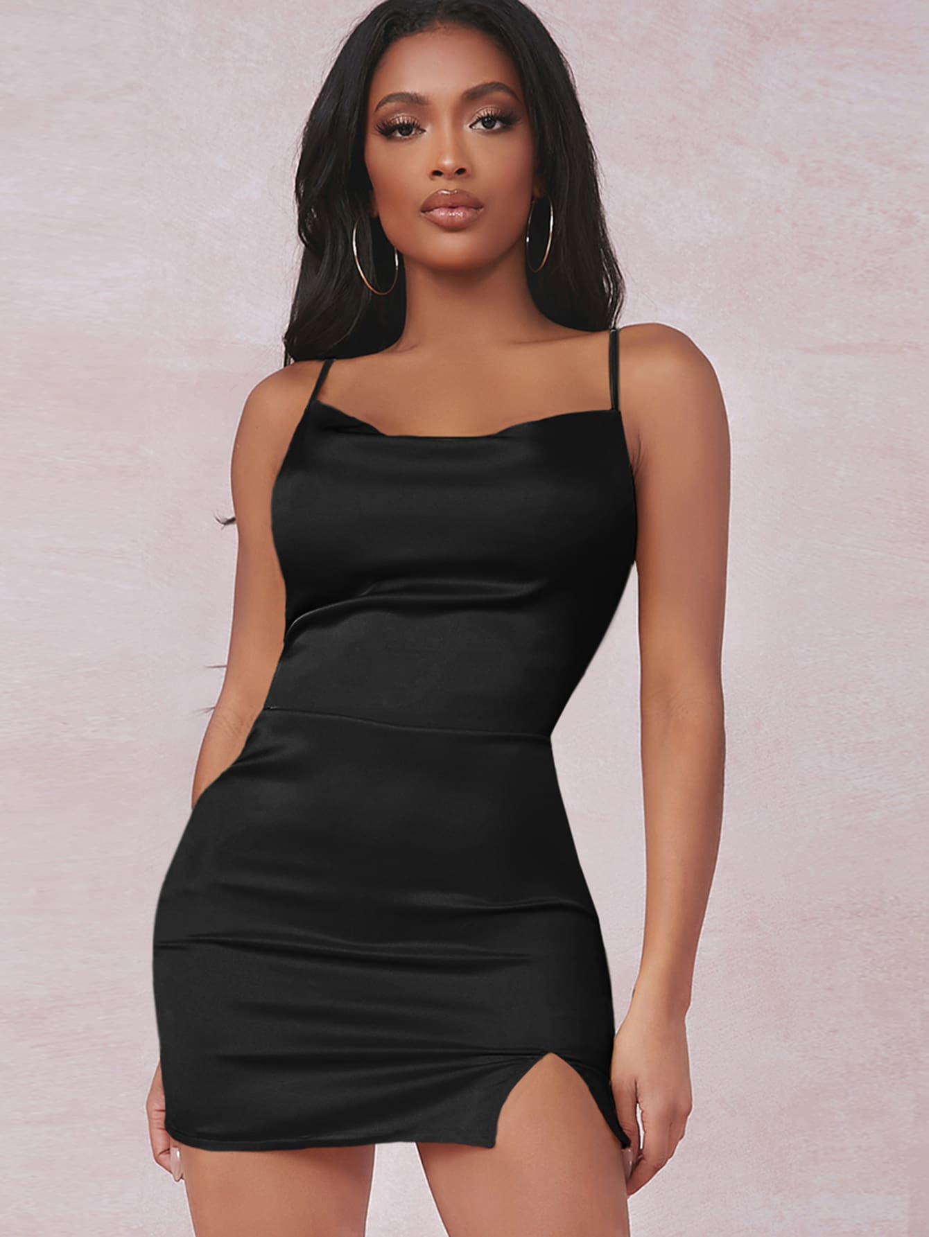 SHEIN SXY Đầm Chia màu trơn Hấp dẫn - màu đen - Xem 1