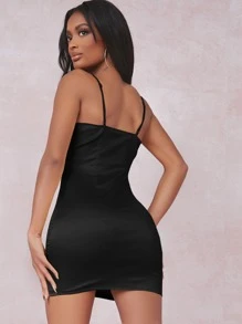 SHEIN SXY Đầm Chia màu trơn Hấp dẫn - màu đen - Xem 2