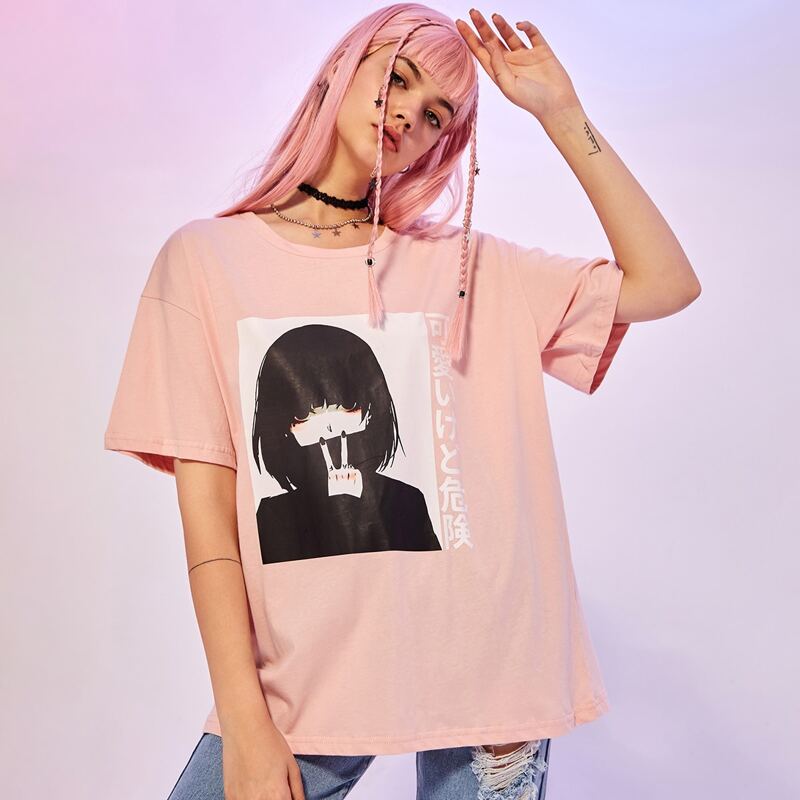 

Figure & Letter Graphic Oversized Tee, Dusty pink