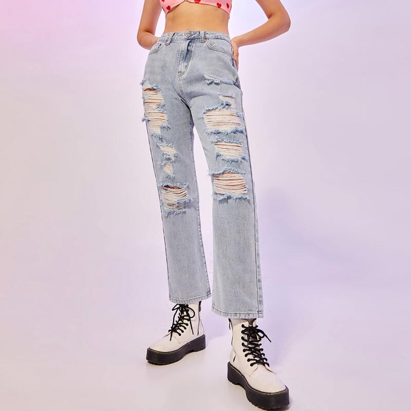 

Solid Ripped Jeans, Light wash