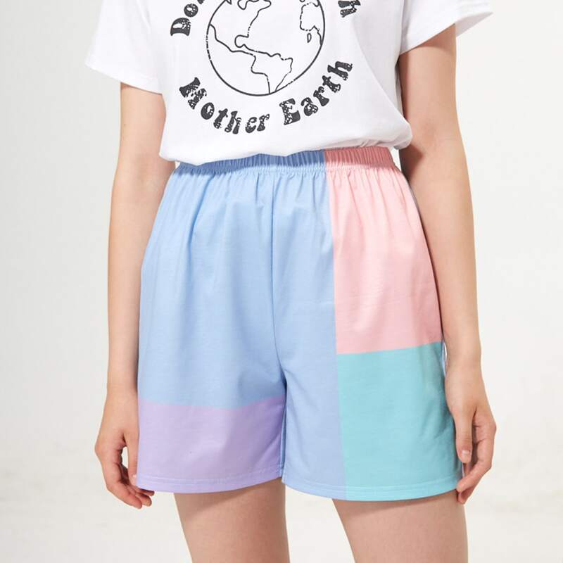 

Colorblock Elastic Waist Shorts, Multicolor