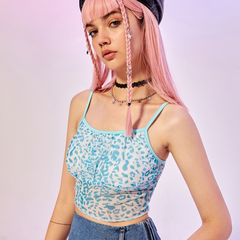 

Leopard Crop Cami, Blue and white