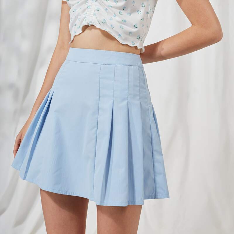 

Solid Pleated Tennis Skirt, Baby blue