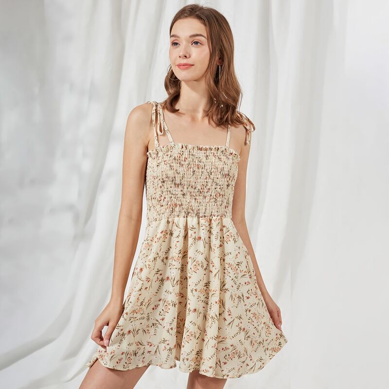 

Ditsy Floral Tie Shoulder Shirred Cami Dress, Multicolor