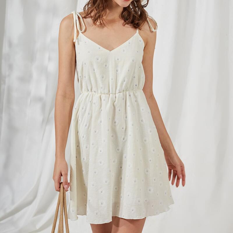 

Daisy Tie Shoulder Cami Dress, White