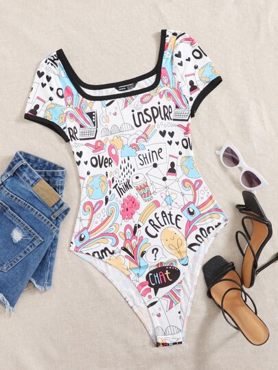 بدسويت بجرافيك رسوم كارتون وعبارة بشريط متباين