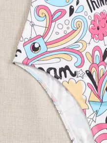 Mulvari Contrast Binding Letter and Cartoon Graphic Bodysuit - Multicolor - View 4