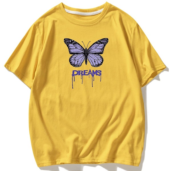 

Men Butterfly & Letter Graphic Tee, Yellow