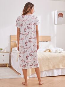 Allover Flamingo Print Tee Dress - White - View 2
