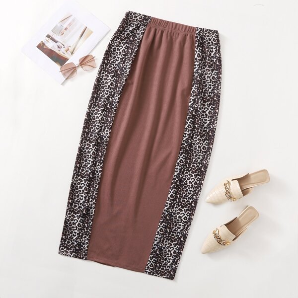 

Plus Leopard Panel Pencil Skirt, Multicolor
