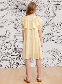 SHEIN Vestido De Manga Puff Con Ribete De Volantes Para Niñas - Beis - Ver 2