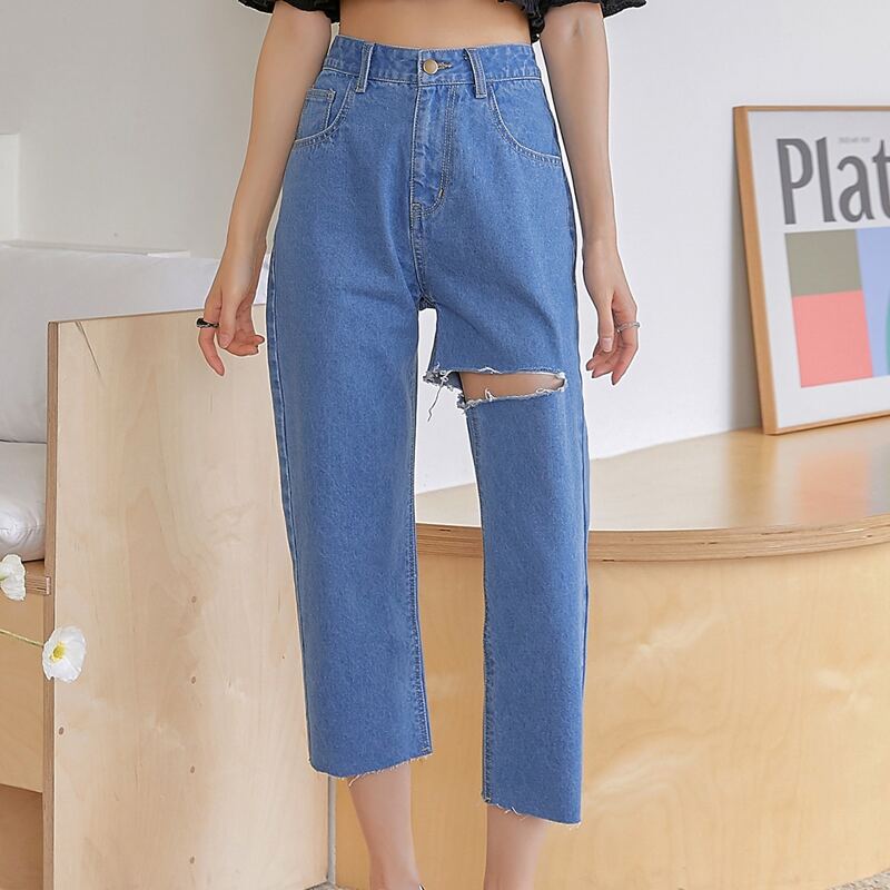 

High Waisted Ripped Jeans, Medium wash