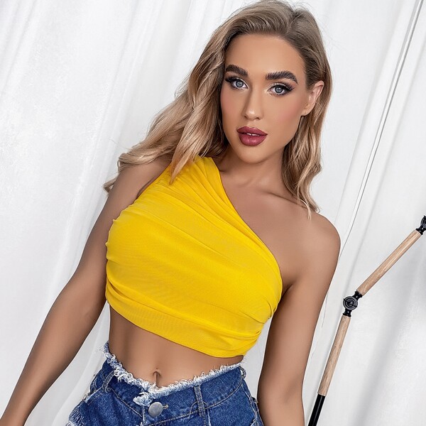 

Solid One Shoulder Top, Yellow