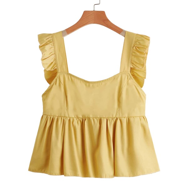 

Solid Ruffle Hem Top, Yellow