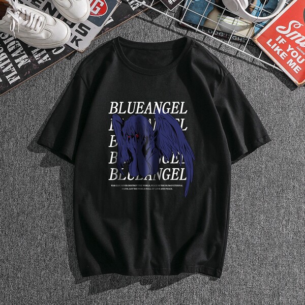 

Men Angel & Letter Graphic Tee, Black