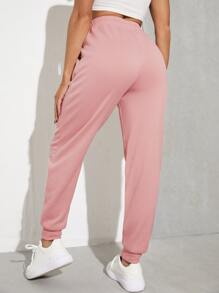 SHEIN EZwear Solid Drawstring Waist Slant Pocket Joggers - Baby Pink - View 2