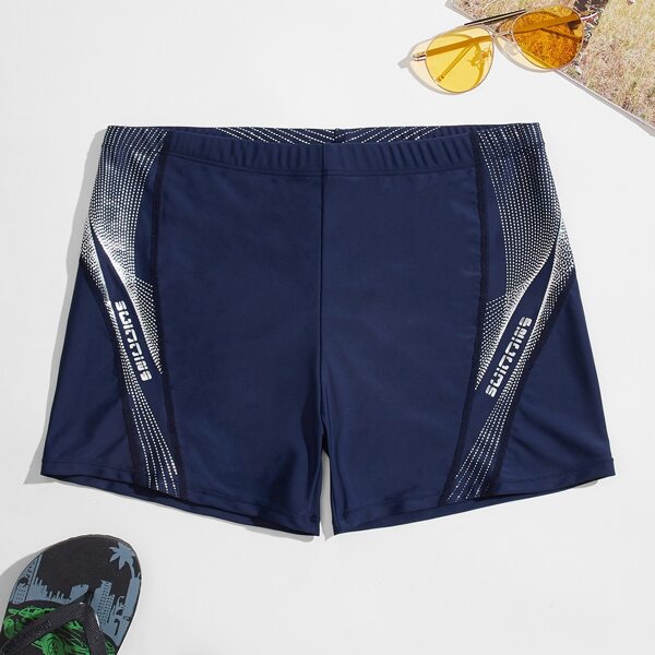 

Men Letter Graphic Swim Trunks, Navy blue
