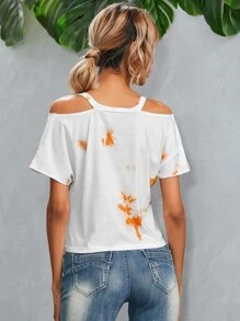 SHEIN Unity Twist Hem Cold Shoulder Tie Dye Tee - White - View 2