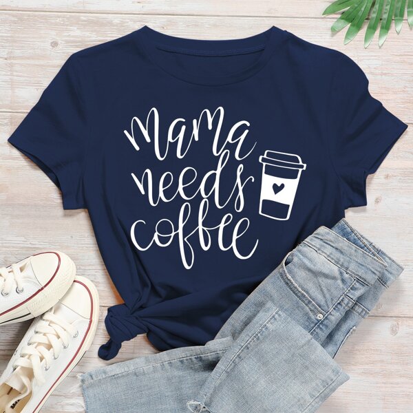 

Slogan And Graphic Print Tee, Navy blue