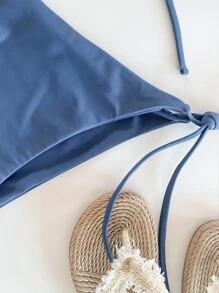 SHEIN Swim Bikini triangular con lazos laterales para playa de verano - Azul Marino - Ver 3