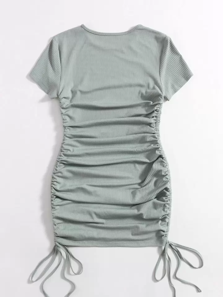 solid side drawstring ruched bodycon dress Solid Side Drawstring Ruched Bodycon Dress