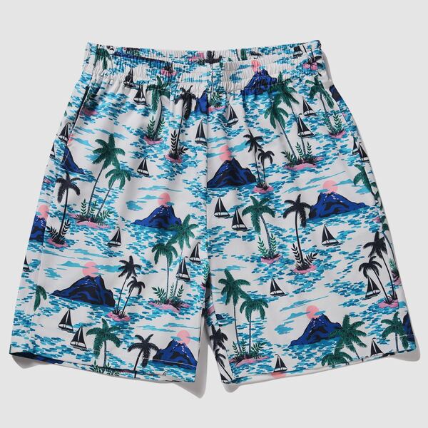 

Men Tropical And Mountain Print Shorts, Multicolor