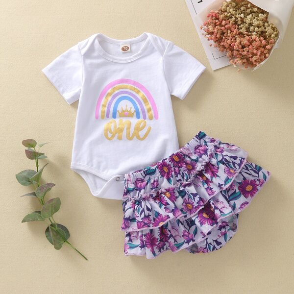

Baby Girl Rainbow Graphic Bodysuit & Floral Skort, Multicolor