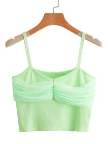Mesh Trim Crop Knit Top - Mint Green - View 1