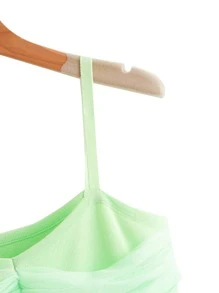 Mesh Trim Crop Knit Top - Mint Green - View 3