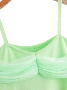 Mesh Trim Crop Knit Top - Mint Green - View 4