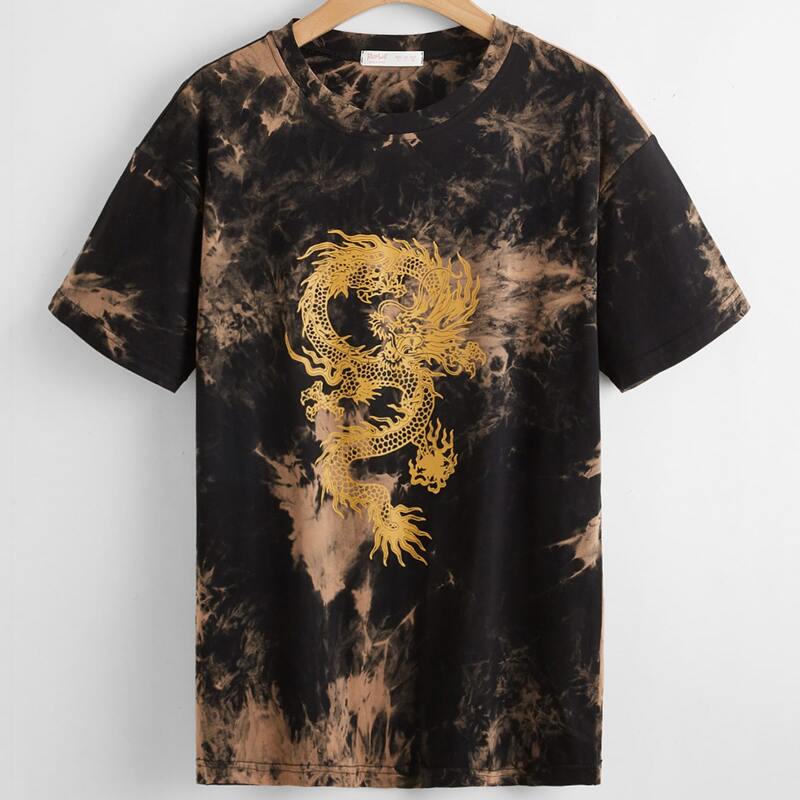 

Chinese Dragon Graphic Tie Dye Tee, Multicolor