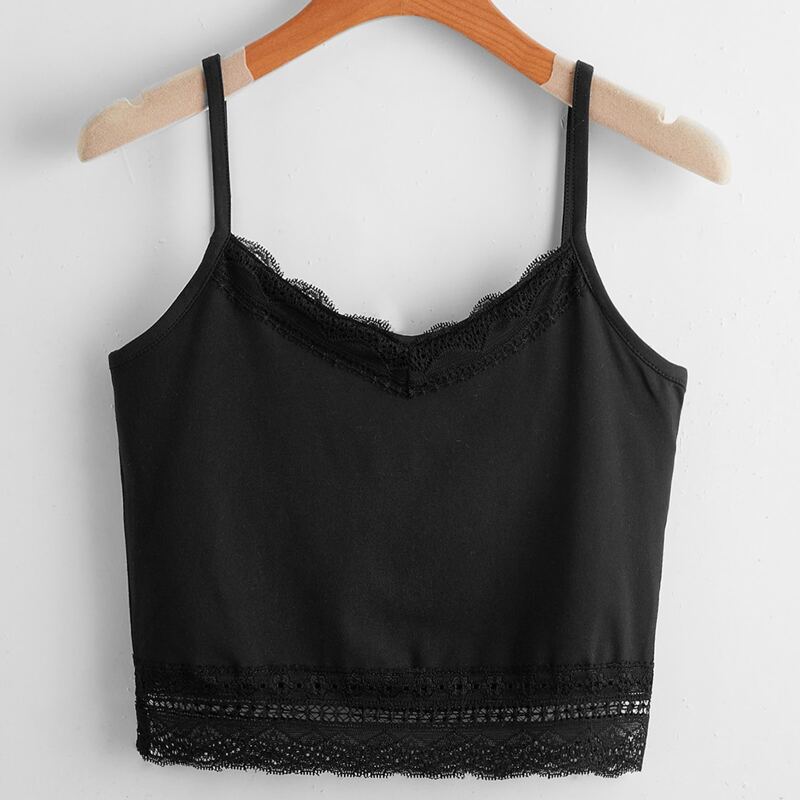 

Lace Trim Crop Cami, Black