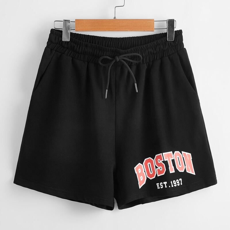 

Letter Tie Front Shorts, Black