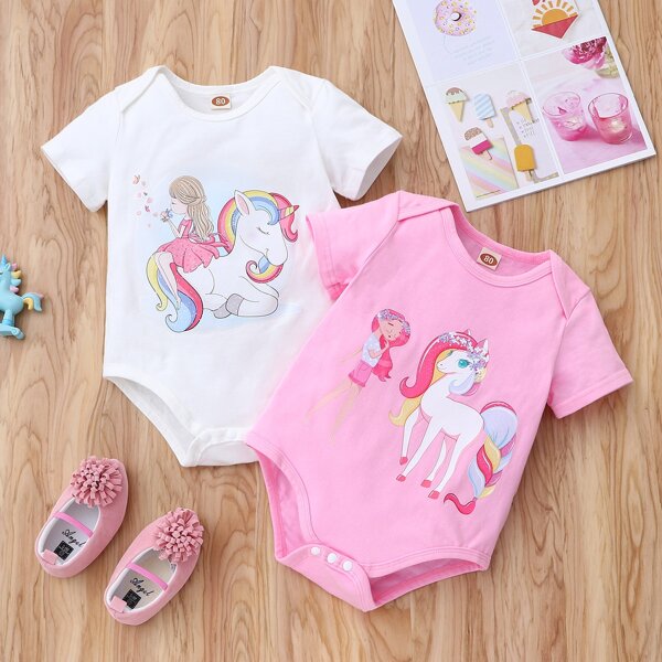 

Baby Girl 2 Pack Cartoon Graphic Bodysuit, Multicolor