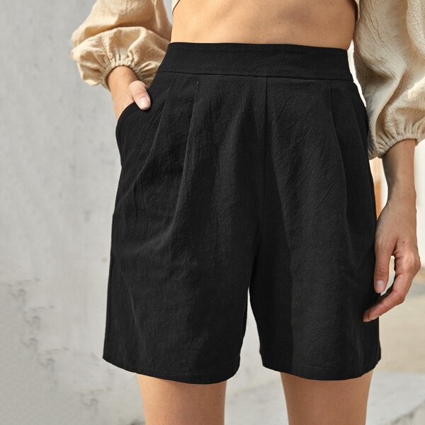 

Slant Pocket Zipper Back Shorts, Black