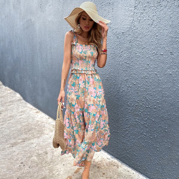 

Allover Floral Shirred Cami Dress, Multicolor