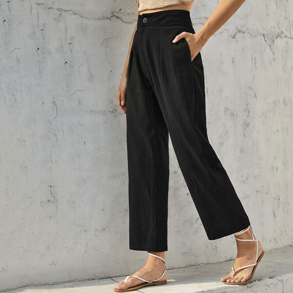

Solid Slant Pocket Pants, Black