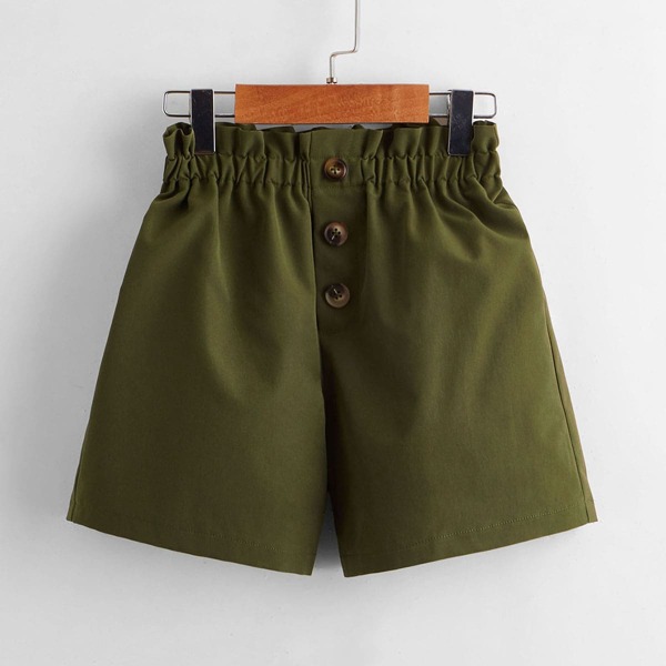 

Toddler Girls Paperbag Waist Shorts, Army green