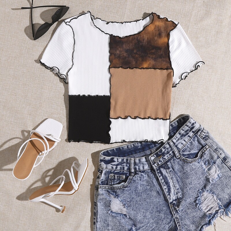 

Colorblock Lettuce Trim Tee, Multicolor