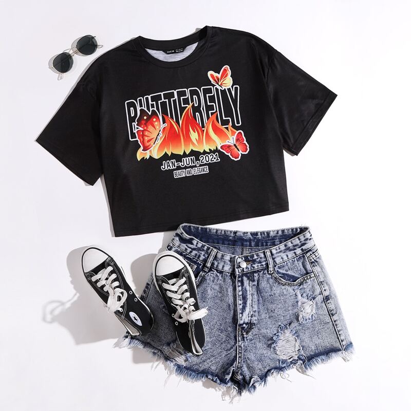 

Letter & Fire Print Tee, Black