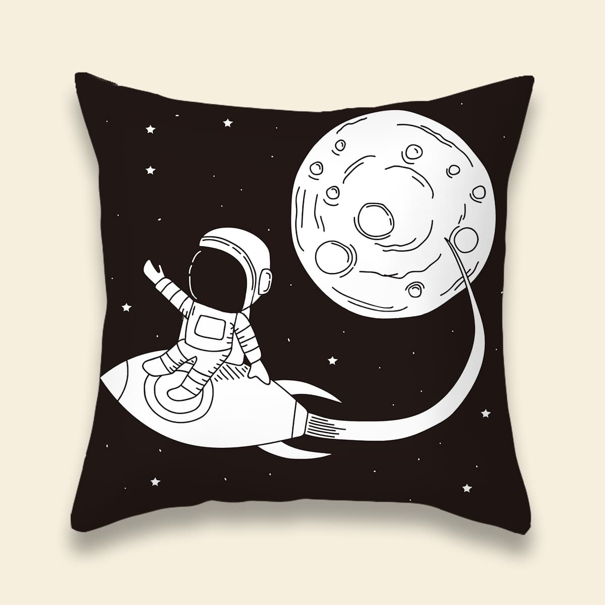 

Astronaut Print Cushion Cover Without Filler, Black and white