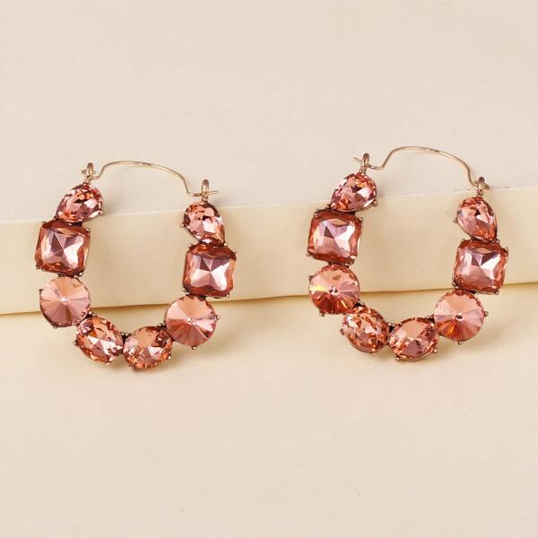 

Rhinestone Decor Hoop Earrings, Pink