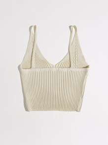 SHEIN Essnce Knit ngọn Gân đan màu trơn Giải trí - Màu be - Xem 2