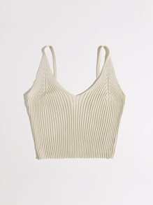 SHEIN Essnce Knit ngọn Gân đan màu trơn Giải trí - Màu be - Xem 3