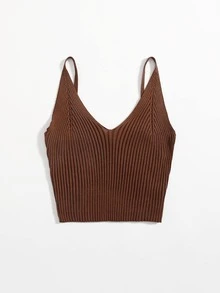 เสื้อ ซี่โครงถัก สีพื้น - สีน้ำตาลกาแฟ - ดู 3