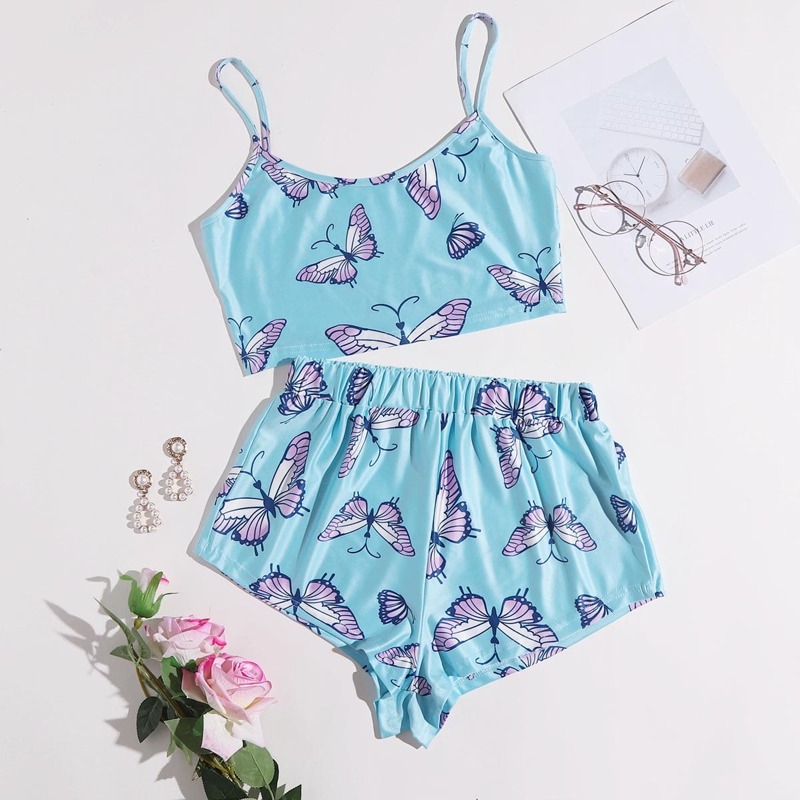 

Butterfly Print Cami Pajama Set, Mint blue