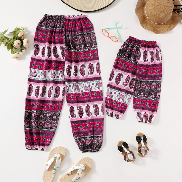 

Paisley Print Elastic Waist Pants, Multicolor
