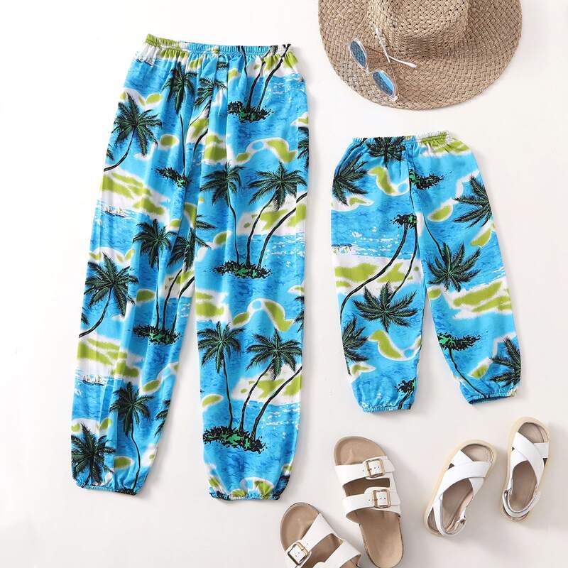 

Tropical Print Elastic Waist Pants, Multicolor