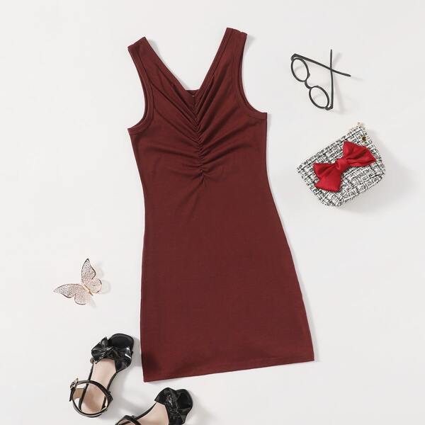 

Girls Ruched Front Tank Dress, Maroon