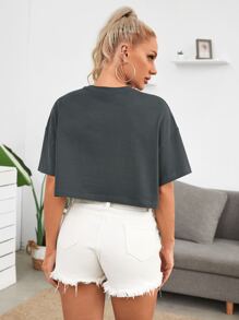 SHEIN EZwear Drop Shoulder Letter Graphic Tee - Grey - View 2